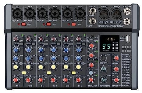 Weymic A100 Professional Mixer for Recording DJ Stage Karaoke Music Application w/ 99 DSP Effect USB Drive for Computer Recording Input, XLR Microphone Jack, 48V Power for Professional (10-Channel)