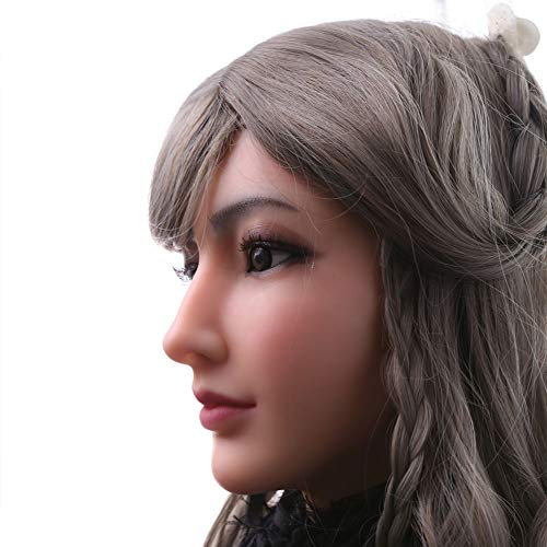 EQAIWUJIE Maschera facciale realistica fatta a mano femminile maschera in silicone per Crossdresser Transgender Cosplay Halloween Masquerade (Tan)