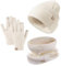 Enwokran 3 Stück Kinder Wintermützen Handschuhe Schal Set Beanie Mütze Warme Gestrickte Touchscreen-Handschuhe Loop WinterSchlauchschal für Jungen Mädchen 5-12 Jahre Outdoor Aktivitäten (Beige)