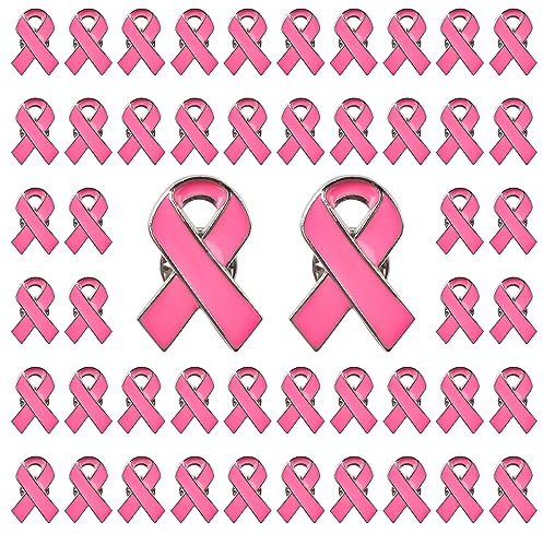 WANDIC Octobre Rose 50 pièces Épingles à Ruban Rose, Badge de Sensibilisation au Cancer du Sein 0.98x0.79 pouces, Broches Gratuites pour la Sensibilisation à la Santé des Femmes