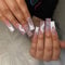 24pcs Extra Long Square False Nails French White Tip Stick-on With Rhinestone Flower Press-on Removable Glue-on Full Cover Fake Nail Art Accessories for Women and Brides