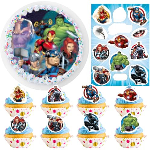 Tortendeko Geburtstag für Kinder,Cartoon Tortenaufleger Foto + 13 mini Fondantpapier für Junge Mädchen,Esspapier Tortendeko,Kuchen Deko