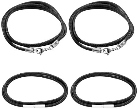 OAAO 4 Black Leather Bracelets, 2mm Thick Leather Rope Chain, Simple And Versatile Leather Accessories, Multi-Layered Adjustable Leather Bracelet