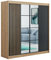 BM-Möbel B&M Furniture Schiebeschrank mit Lamellen und Spiegel Rocco - Moderner Kleiderschrank Minimalistisch, Loft-Stil - 203x61x215 cm - Korpus Craft Gold, Fronten Schwarz, Lamellen Craft Gold