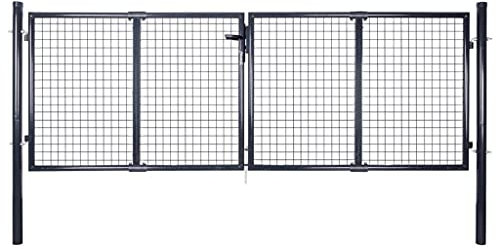 Mengtu Mesh-Gartentor Doppelflügeltor Gartentür Doppeltor Zauntor Zauntür Hoftor Gartenpforte Einfahrtstor Metalltor Hoftür Tor mit 3 Schlüssel 289 x 100 cm Grau Verzinkter Stahl