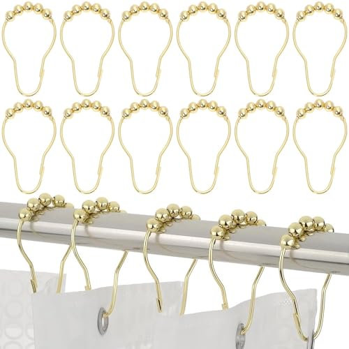 12pcs Shower Curtain Hooks Rings, Brushed Nickel Stainless Steel Shower Curtain Hooks,Rust Resistant Metal Double Glide Shower Hooks Rings for Bathroom Shower Rods Curtains