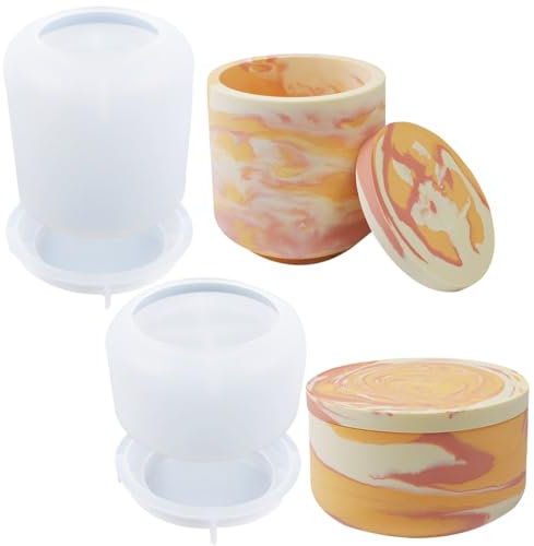 Paotxpum 2 PCS Large Jar Resin Mold with Lid Silicone Resin Box Mold, Creative Silicone Pot Molds, for Epoxy Resin Jewelry Trinket Candle Holder Organizer Mold Plant Mold