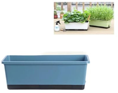 FIYSON Selbstbewässernder Pflanztopf, 50cm Rechteckiger unststoff-Kräutertopf, Fensterbank Blumenkasten mit wasserspeicher, Gartenblumen Bonsai – mit Wasserstandsfenster und Ablaufloch (Blau,L)