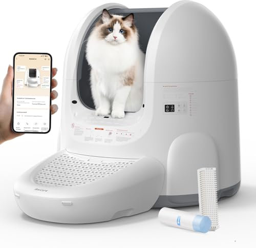 Amicura Litière Chat Autonettoyante, Détection à 360 Degrés/Anti-Pinch/Anti-Odeur/Contrôle APP, Bac à Litière Autonettoyante 65L pour Plusieurs Chats