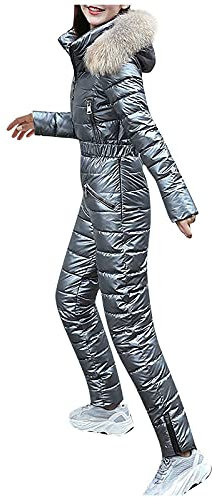 LOIJMK Snowboard Anzug Frauen Skianzug Einteiler Skioverall Snowboard Wasserdicht Schneeanzug Winter Warme Schneejacke Skifahren Sätze mit Kapuze Reißverschluss Sports Jumpsuit Skisuit Overall