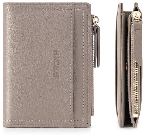 HKCLUF Portafoglio Piccolo Donna,Grande Capacità Portafogli Donna Pelle,Cerniera Tasca Porta Monete Portafoglio Porta Carte Borsa(A2-grigio)