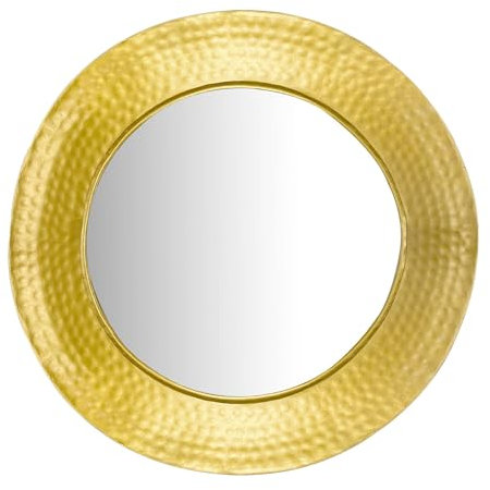 FineBuy Espejo de pared de 60 cm, diseño de metal, espejo colgante dorado, espejo decorativo redondo con marco martillo, espejo de pared grande, espejo de pasillo moderno