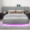 LED Schwebebett Doppelbett 160x200cm, integriertes Kopfteil mit Seitlichen Ablagen und USB Ladefunktion, Polsterbett Bettanlage mit Lattenrost, Jugendbett Funktionsbetten, Leinen, Ohne Matratze, Grau