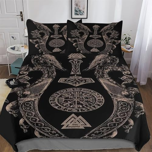 AAPZY Wikinger Myth Bettbezüge Atmungsaktive Angenehme Bettwäsche Set Weiche Mikrofaser Bettbezug Mit Kissenbezug 2 teilig Jungen Mädchen Deckenbezug Single (135x200cm)
