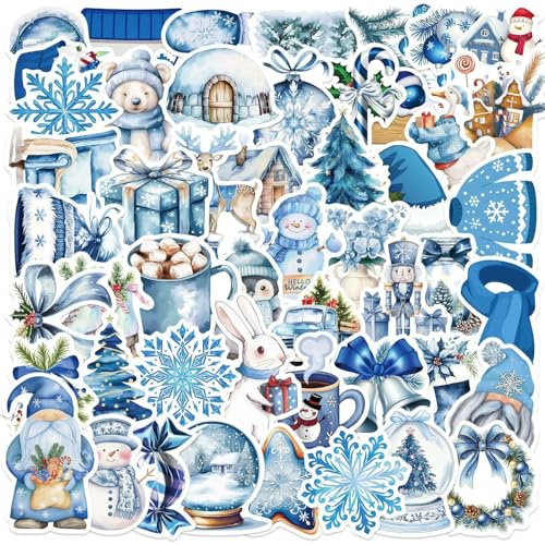 50 Stück Winter Aufkleber Pack Blauer Winter Sticker Set Wasserdichte Vinyl Sticker für Laptop Kinder Autos Motorrad Fahrrad Skateboard Gepäck Koffer Computer Aufkleber Graffiti Decal