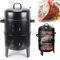 Räucherofen 3 in 1 Smoker Grill Holzkohlegrill 40x40x84cm Räuchertonne Räuchergrill 2 Lagen Räuchern Räucherofen mit Deckel Smoker Grill, Holzkohlegrill mit Deckel, Kohlegrill