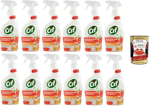 Cif Multi-Oberflächen-Sprüh-Entfetter, Essig und Bicarbonat, Green Active 12x650ml+ Italian Gourmet polpa 400gr