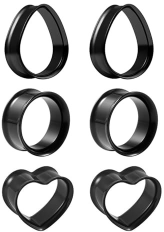 JENCVNL 3 Paar Edelstahl Flesh Tunnel Set, Ohr Tunnel Plug Ohr Flesh Tunnel Silber Schwarz Double Flared Plug Expander Ohrpiercing Körperpiercing-Schmuck 8-25mm für Männer Frauen (Schwarz, 8mm)
