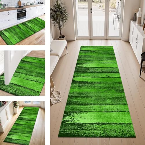 ZESEWU Teppich Läufer Flur Küche rutschfest Grün 80X300CM Vintage Teppichläufer Kücheläufer Lang Waschbar Meterware Küchenteppich Flurteppich Läufer für Wohnraum Schlafzimmer Kinderzimmer Flurläufer