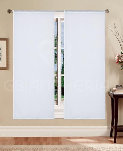 GBiancheria Coppia Tende Tinta Unita Eleganti e Versatili con effetto Lino 45x150 45x240 per Finestre e Portefinestre Pronte da Appendere (Bianco, 45x150cm)