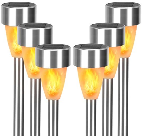 Aigostar-Luces de llamas Solar Exterior Jardin 6 Piezas,iluminación Realista Fuego Encendido,IP44 Impermeable,Luces de Antorcha Solar para exterior,Luz Solar Exterior para Jardín,Césped,Camino