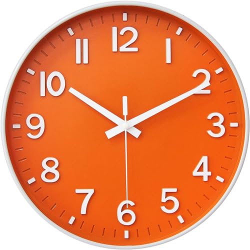 HZDHCLH 20cm Lautlos Wanduhr ohne Ticken Schleichende Sekunde mit Arabisch Ziffer für Büro, Klassenzimmer, Zuhause, Wohnzimmer, Schlafzimmer (Orange,20CM)