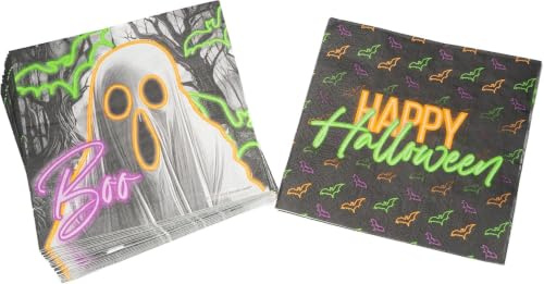 Party Factory Servietten Halloween 3-lagig 20 Stück Papier, Schwarz Neon, Papierservietten als Deko für Halloweenparty und Kindergeburtstag, Tischdeko