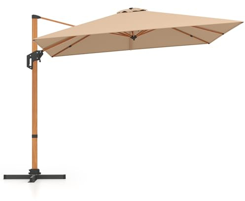 COSTWAY 3M Cantilever Garden Parasol, Large Square Double-Top Offset Banana Hanging Umbrella with Adjustable Tilt and 360° Rotation, 8-Rib Heavy-Duty Sun Shade Canopy for Patio Market (Beige)