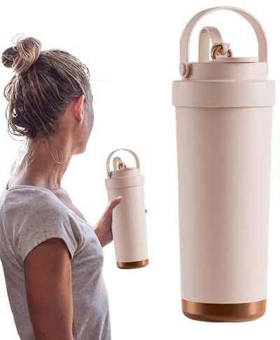 Borraccia termica con cannuccia, 750 ml, rivestimento in ceramica anti-perdite, con tappo per scuola, casa, escursionismo, sport, lavoro