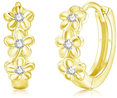 Loutade Creolen Silber 925, 925 Sterling Silber Blume Olivenblatt Creolen | Hypoallergen 13mm Klein Niedliche Cubic Zirkonia Ohrringe Creolen, Leicht Schlafen Knorpel Huggie Ohrringe für Damen
