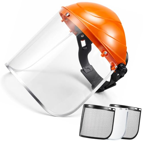 Hestya 4 Stk Visier Gesichtsschutz 2 Netz 2 Kunststoff Verstellbar, Orange | Gesichtsschutzschild Gesichtsschild, Aus 2 Mesh Visiere, 2 Clear Visiere, Verstellbares Kopfband, Für Forsthelm