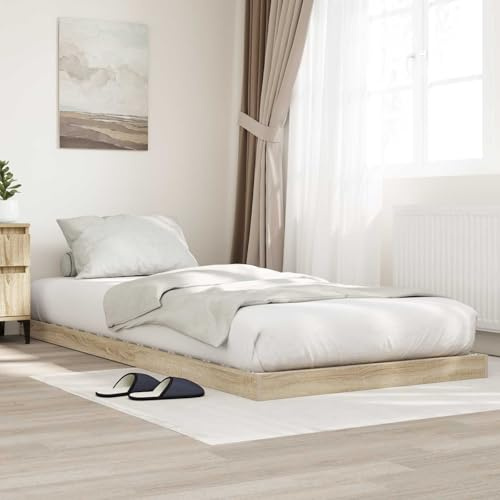 sephironlbb Bodenbettrahmen Sonoma-Eiche 90x200cm, Holzwerkstoff Futonbett mit Lattenrost, minimalistisches Design, vielseitig platzierbar, stabil & langlebig