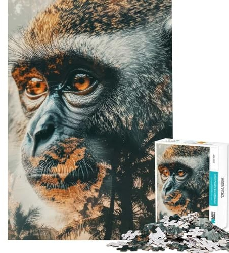 Jigsaw Puzzles for Teenagers 1000 Piece Monkey Portrait with Palm Trees Teenager Puzzles Family Games Pattern Assembly Christmas Birthday Gifts (Size 38x26cm)