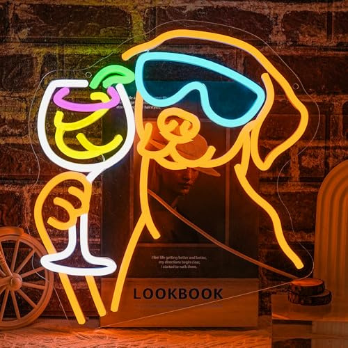 LULANMP Dachshund Cocktail Neon Schild Hund Trinken Cocktail LED Schild Bar Leuchtreklame Haustier Leuchtschild für Bars Weinkeller Hundezwinger Zoohandlung Dekoration