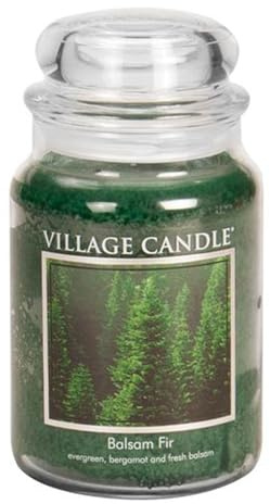 Village Candle Duftkerze im Glas, groß, 17 x 10 cm, 1.219 g, Balsamtannen-Duft (bis zu 170 Stunden Brenndauer)