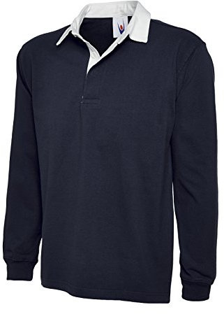 Uneek New Mens Plain Premium Rugby Shirt -Navy - Large