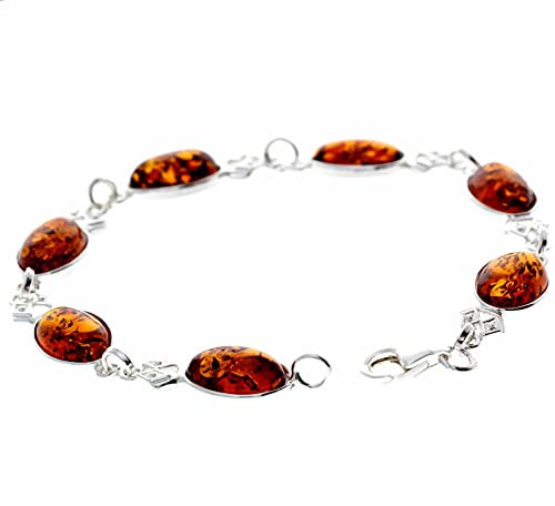 SilverAmber Jewellery - 925 Sterling Silber mit oval baltischem Honig Bernstein Armband - 19.5 cm - 3233C