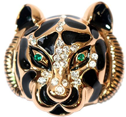 Navachi Tiger-Brosche mit 18 Karat vergoldet, klarer Kristall, Stein