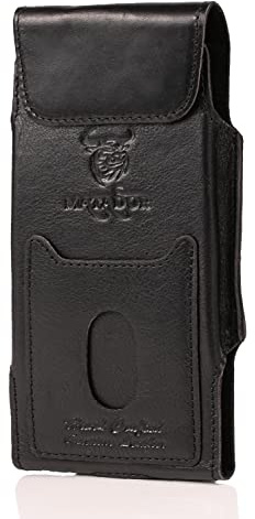 Matador Nubuk Echt Leder Tasche iPhone 17 PRO MAX / 16 PRO MAX Senkrechttasche Gürteltasche Vertikal-Tasche Crazy Black mit Gürtel-Schlaufe EC./Kreditkartenfach