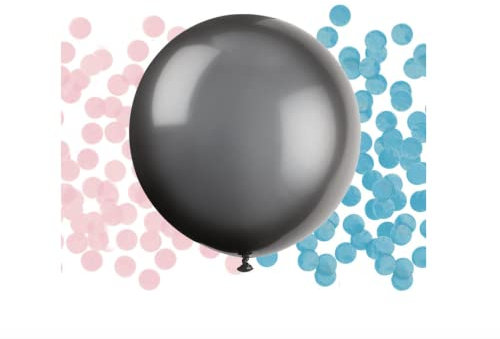 Unique Party 54600 - Palloncino Rivelare il Genere Nero Grande in Lattice con Coriandoli - 60 cm