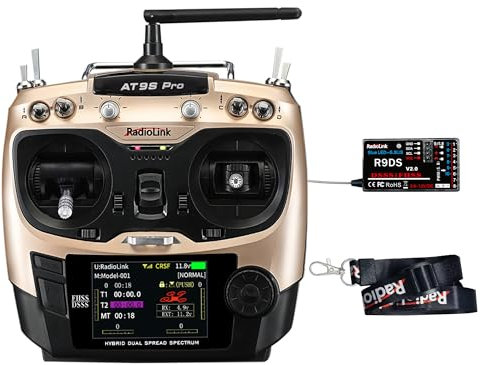 Radiolink AT9S Pro 10/12 Channels 2.4GHz RC Transmitter and Receiver R9DS Radio Remote Long Range Control for FPV Racing Drone/Quad/Airplane and More (Mode 2 Left Hand)