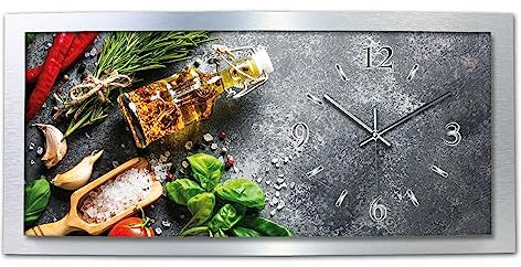 Kreative Feder 3D Designer-Wanduhr Frische Küche in modernem Metallic-Design; leise Funkuhr mit Motiv wahlweise in Zwei Größen (Frische Küche, 80x40cm; leises Funkuhrwerk)