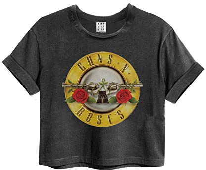Amplified Crop Top Woman T-Shirt (Guns 'N Roses Bullet - Charcoal, L)
