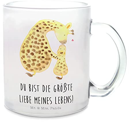 Mr. & Mrs. Panda Teetasse Giraffe Kind - Geschenk, Glas Teetasse, Tasse mit Henkel, Wildtiere, Teetasse aus Glas, Mama, Tochter, Afrika, Teeglas,