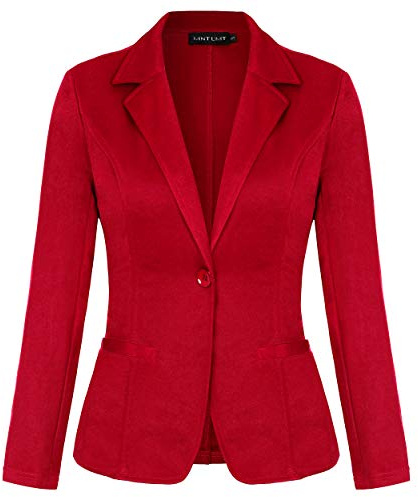 MINTLIMIT Damen Elegant Business Jacke Blazer Kurz Anzug Slim Fit Büro Kurzblazer Reverskragen mit Taschen(Rot,Größe M)