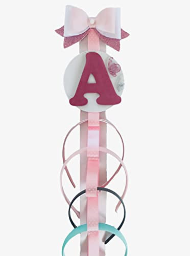 TULLE E MERAVIGLIE Porta cerchietti Fiocco, Portacerchietti per Capelli con Iniziale del Nome, Regalo Bambina, Espositore Cerchietti