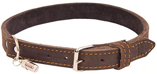 Akah Halsband genietet aus Ölleder Hundehalsband für Jagdhunde aus Echtleder mit Adressanhänger Lederhalsband pflanzlich gegerbt mit Ziersteppung von oefele.de (35 cm)