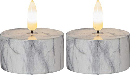 Star Trading 064-14 LED-Teelichte Flamme Marble2er Set, warmwhite LED, Marmor-Optik, ca. 5,5x6 cm, Kunststoff, Timer, Batterie,Vierfarb-Karton
