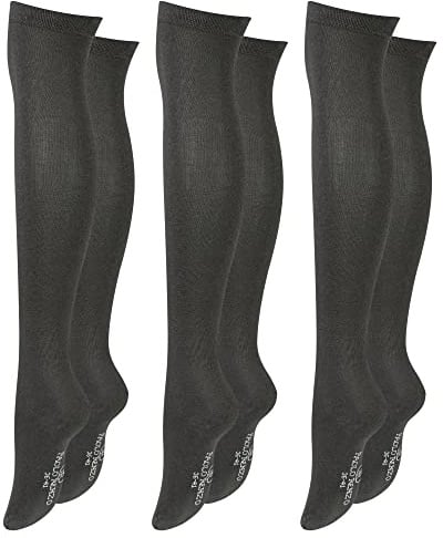 Paolo Renzo Damen Overknee aus Baumwolle mit Anti-Rutsch-Bund 3 Paar - Overknee Strümpfe - Überknie Kniestrümpfe Beinwärmer - Größe 36/41 - Dunkelgrau