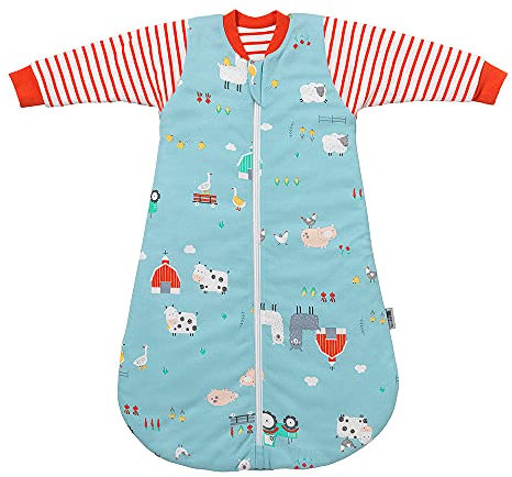 schlummersack Baby Schlafsack Neugeboren Bio Baumwolle Winter 56 cm Bauernhof | Babyschlafsack mit Ärmel | Winterschlafsack Baby 3.5 Tog